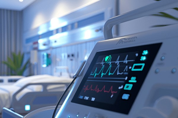 Closeup of a cardiogram monitor's screen