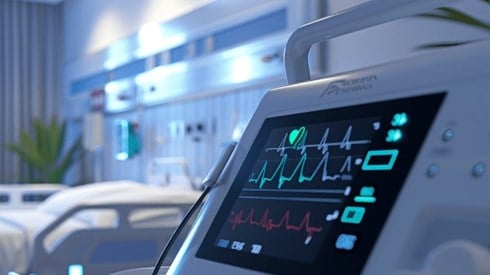 Closeup of a cardiogram monitor's screen