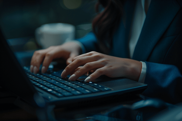 Closeup of a businesswoman typing on a keyboard