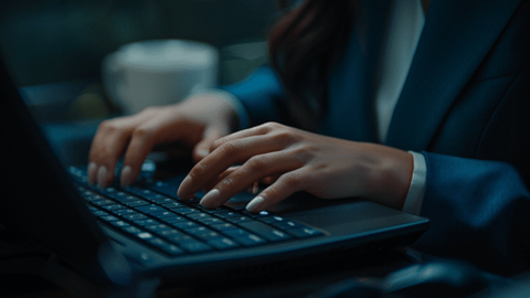 Closeup of a businesswoman typing on a keyboard