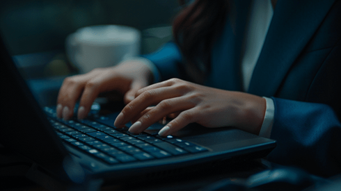 Closeup of a businesswoman typing on a keyboard