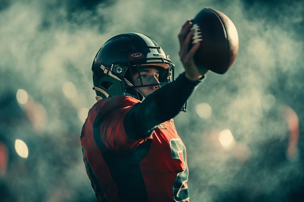 quarterback holding a football in the air