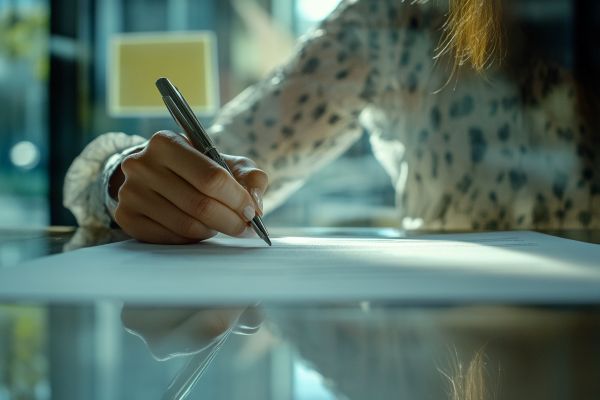 woman's hand signing a document