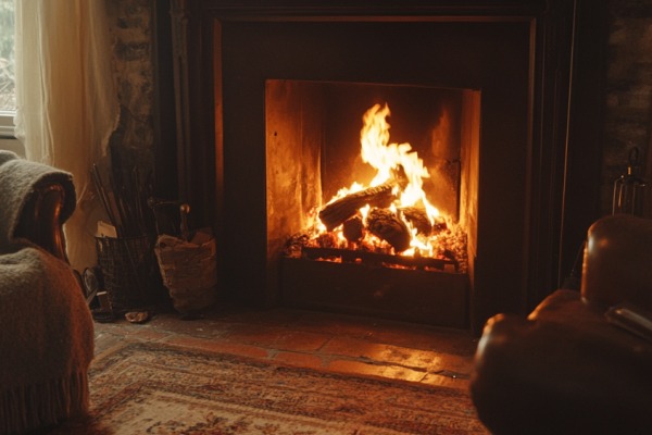 A fireplace in a living room