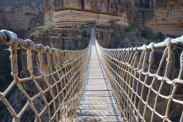 Rope bridge spanning a deep canyon