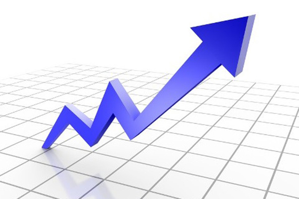 Jagged blue arrow going up on a graph