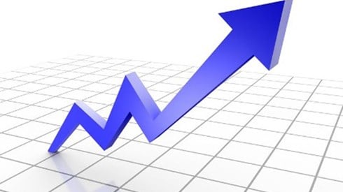 Blue arrow pointing upward on graph