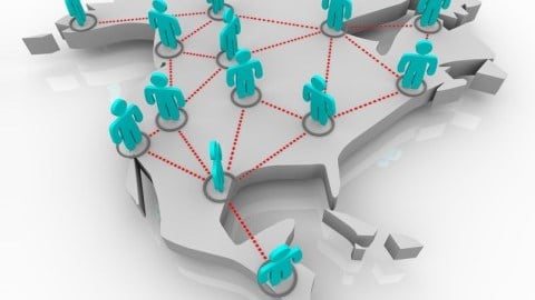 Blue people figures connected across North America