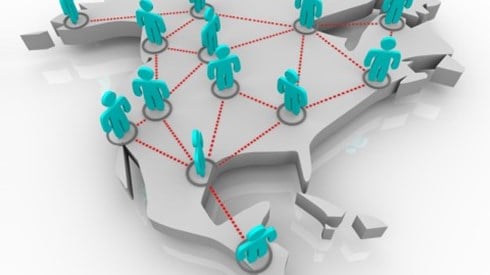 Blue people figures connected across North America