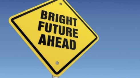 Road sign saying Bright Future Ahead