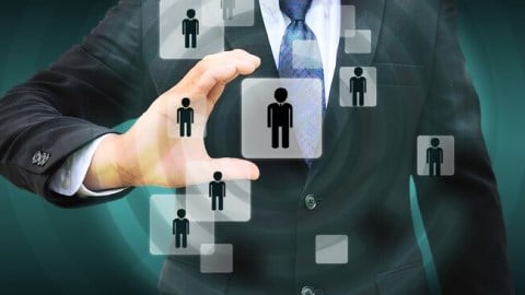 Businessman choosing person