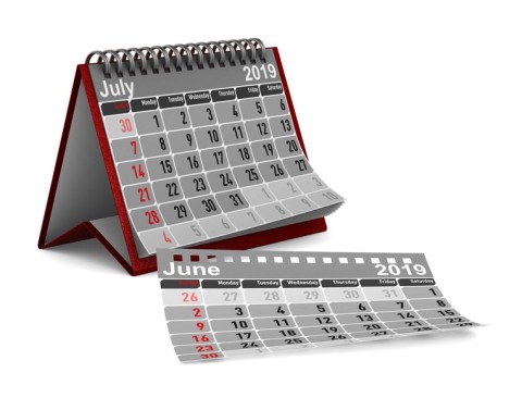 Calendar changing from June 2019 to July 2019
