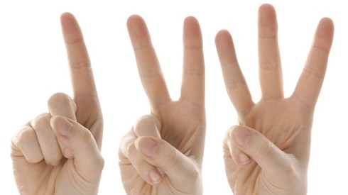 Three hands counting one, two, and three in order from left to right