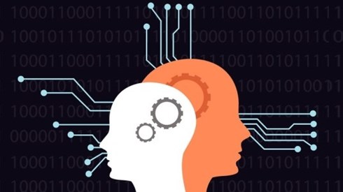 Human heads with gears facing away each other and radiating electricity