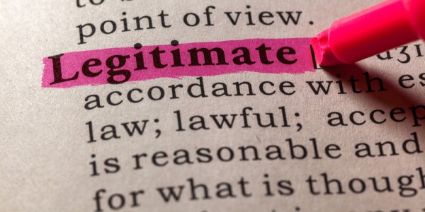 The word Legitimate is highlighted in pink and defined in a dictionary