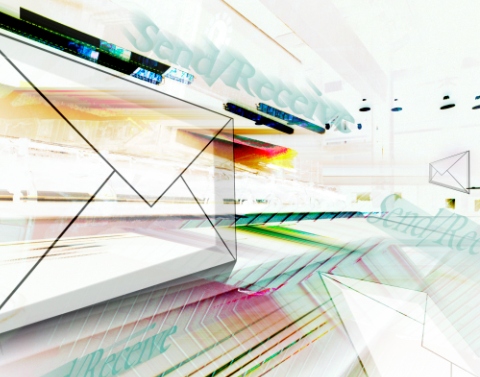 Graphic representation of letter or email travelling through internet