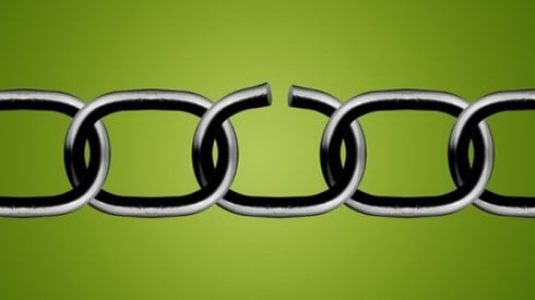 In a chain of five links in a chain the third or middle link is broken at the top