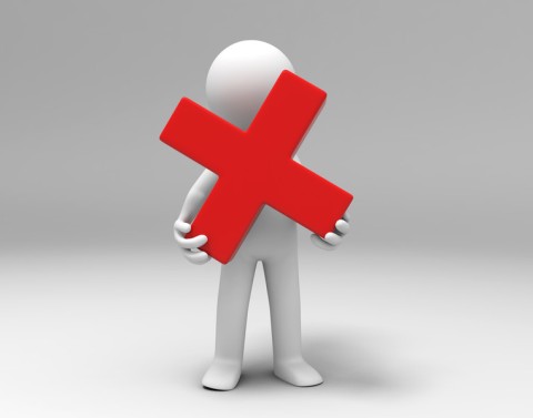 3D bubble man icon holding red letter X