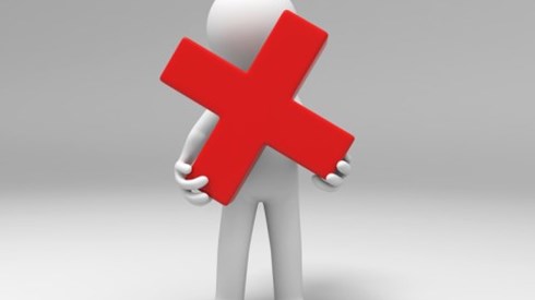3D bubble man icon holding red letter X