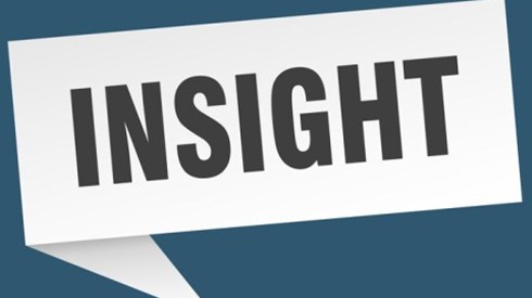 White speech bubble with the word insight in black letters on dark blue background