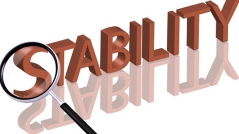 The Word Stability with Letters Reflected Underneath and a Magnifying Glass over the S