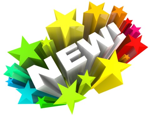 The word NEW with multicolored stars