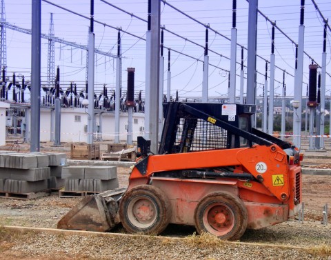 Parked bulldozer on a construction site