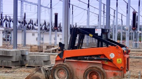 Parked bulldozer on a construction site