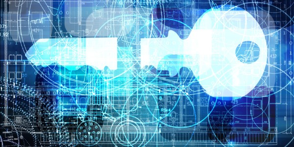 Key cut into two pieces with digital background