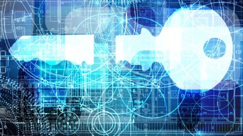 Key cut into two pieces with digital background