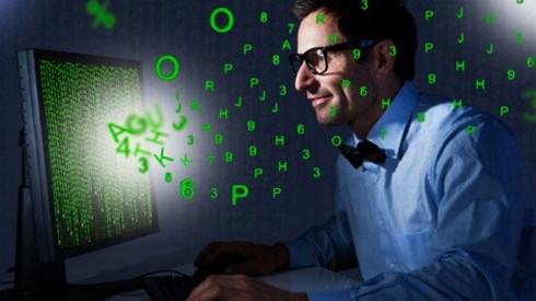 Businessman with Computer Data Streaming