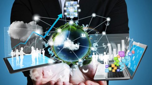 Man holding several 3D technological charts