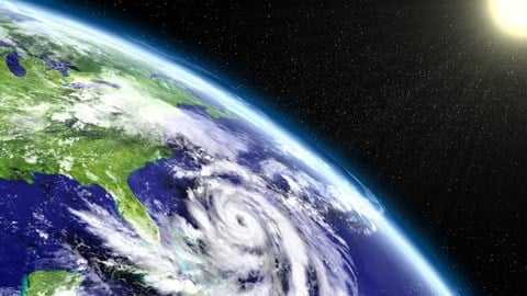 Satellite view of hurricane from space