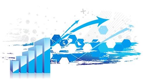 A 3D graph showing a rise in profits