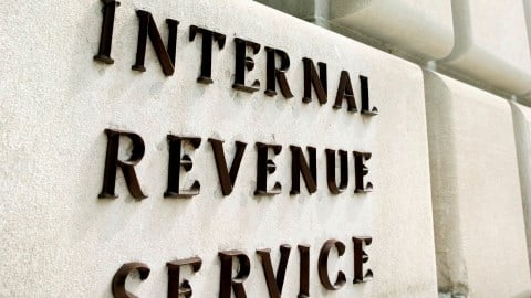 "Internal Revenue Service" lettering on white stone