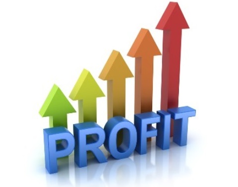 Behind each of the letters of the word PROFIT there are different-colored arrows each progressively higher than the previous