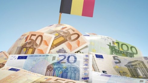 Belgium Flag In A Pile Of Euros
