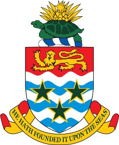 Cayman Islands Coat of Arms crest depicting a green turtle, golden lion, and three green stars 