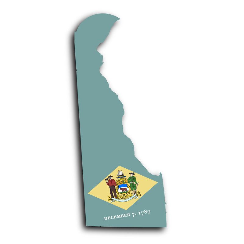 Shape of the State of Delaware colored in its flag