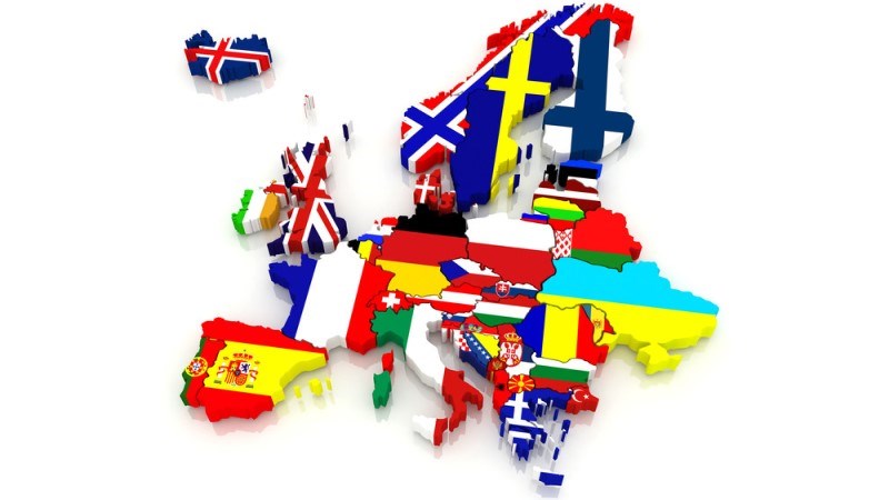 Europe shown made up of its countries' flags