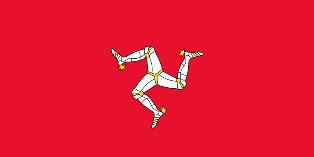 Isle of Man flag depicting a triskelion of three armored legs on a red background