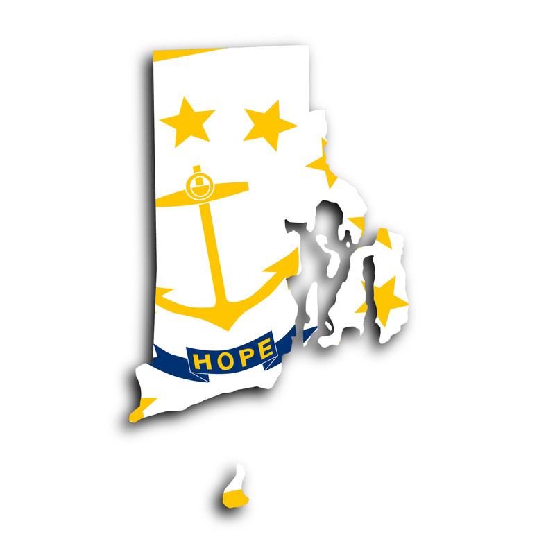 Shape of the State of Rhode Island colored in its flag