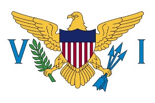 Flag of the United States Virgin Islands depicting a gold eagle holding a sprig of laurel and three arrows