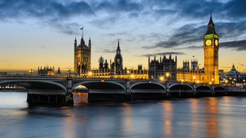 Big Ben and Wesminster Abbey at sunset in London