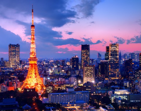 Aerial view of  Tokyo Japan at sunset