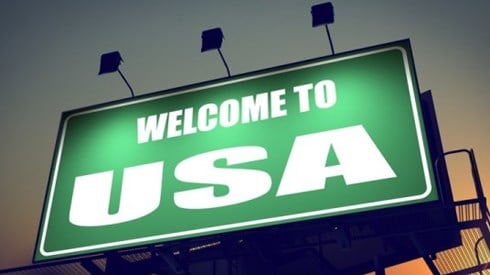 Lighted billboard that reads Welcome to USA