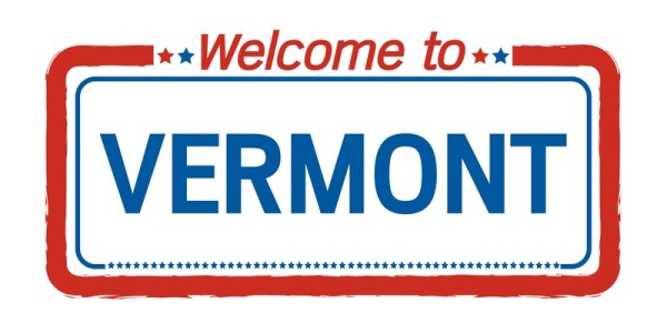 Welcome to Vermont Spelled Out in Red, White, and Blue with Stars at Bottom and Top