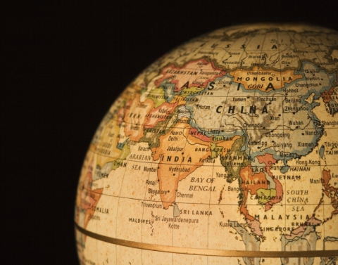 A quarter of a globe showing the Asia Pacific countries