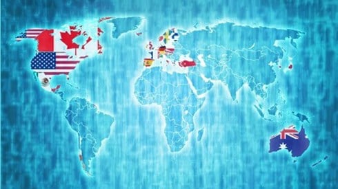 OECD Flag Map Of Globe With Various Flags