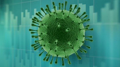 Green Bacteria Molecule with Bars Graphs in the Background
